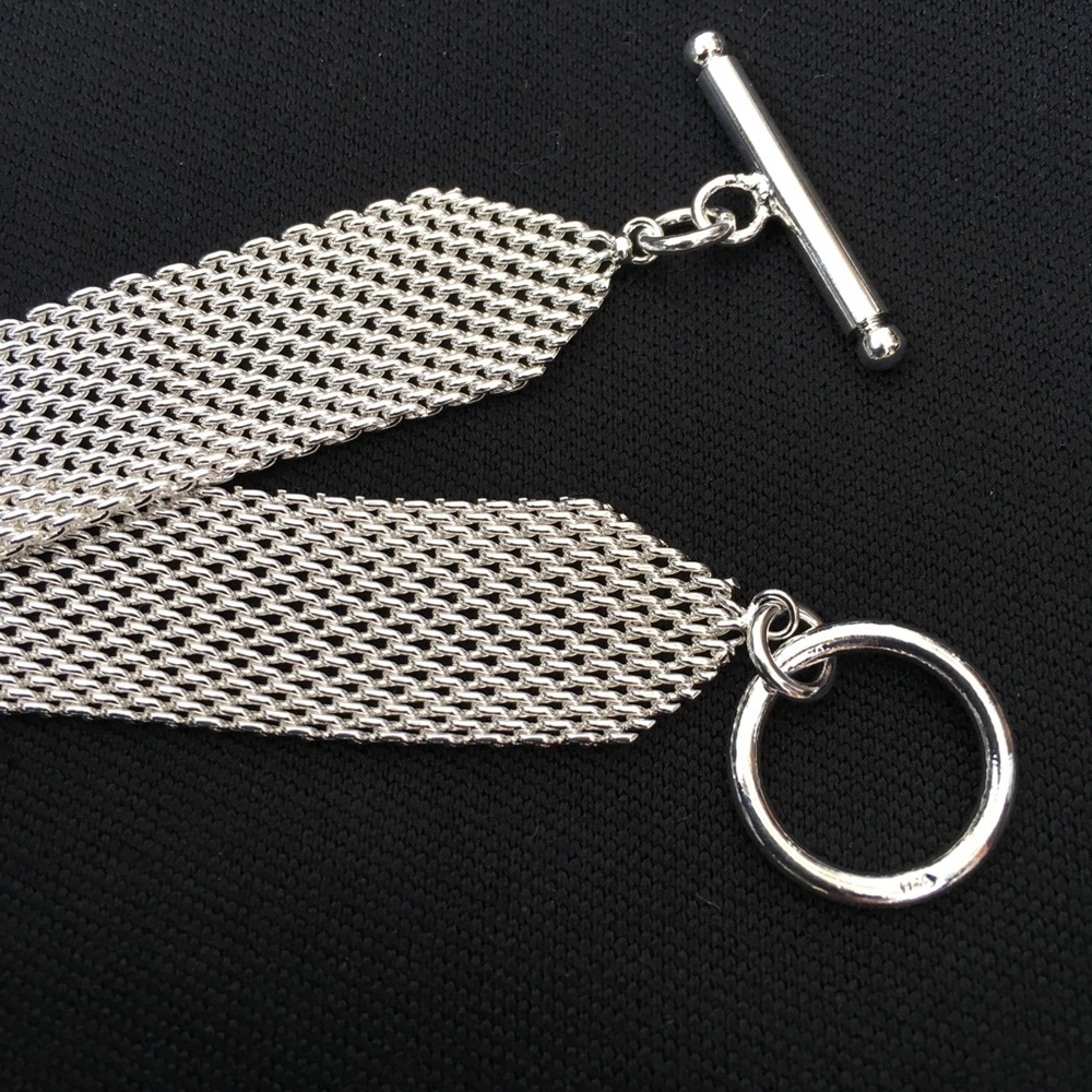 Wide 925 Silver Mesh Toggle Bracelet - Picture 7 of 7